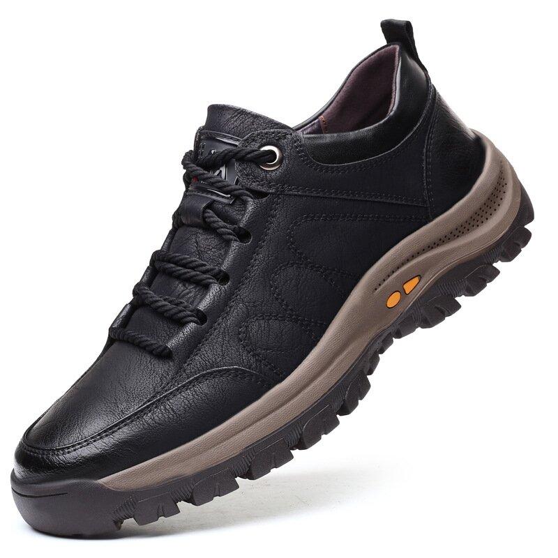 Men's Stitched Leather Arch-Support Walking Shoes