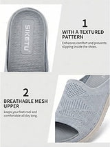 Women's Gray Comfort Knit Arch Support Slide Sandals – Breathable Lightweight Sport Slides with Cushioned Sole, Casual Summer Shoes for Indoor, Outdoor, Travel, Beach & Walking