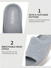 Women's Gray Comfort Knit Arch Support Slide Sandals – Breathable Lightweight Sport Slides with Cushioned Sole, Casual Summer Shoes for Indoor, Outdoor, Travel, Beach & Walking