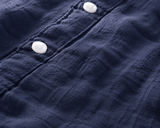 Close-up of Hayes slub texture and button placket