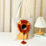 Cream Little Lion peekaboo cat carrier tote