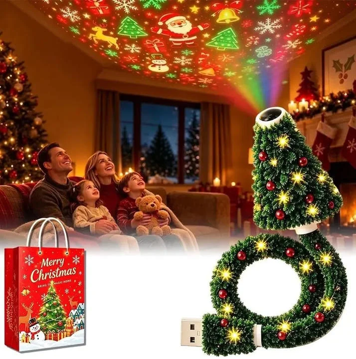 🎄Flexible USB Christmas Tree Projection Lamp - Festive Atmosphere Night Light (Includes 6 Slides)