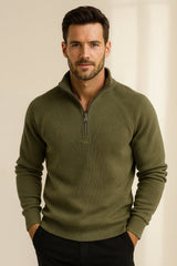 Men's Fleece-Lined Ribbed Quarter-Zip Sweatshirt with Mock Collar