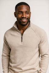 Men's Fleece-Lined Ribbed Quarter-Zip Sweatshirt with Mock Collar