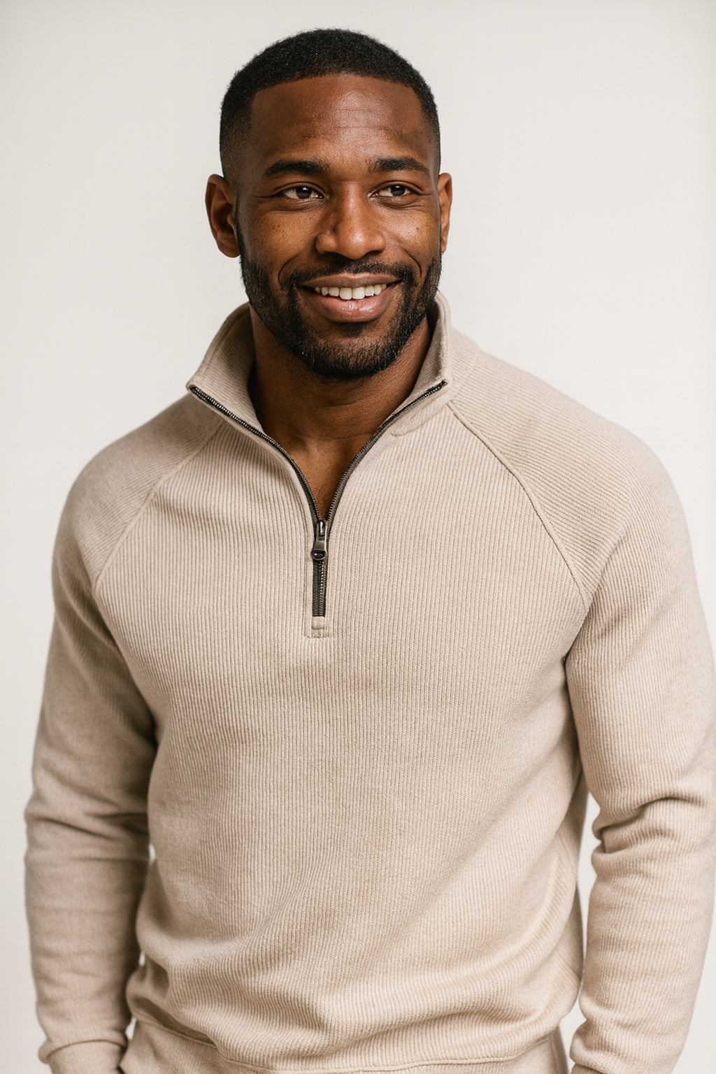 Men's Fleece-Lined Ribbed Quarter-Zip Sweatshirt with Mock Collar