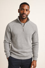 Men's Fleece-Lined Ribbed Quarter-Zip Sweatshirt with Mock Collar
