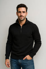 Men's Fleece-Lined Ribbed Quarter-Zip Sweatshirt with Mock Collar