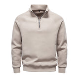 Men's Fleece-Lined Ribbed Quarter-Zip Sweatshirt with Mock Collar