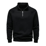 Men's Fleece-Lined Ribbed Quarter-Zip Sweatshirt with Mock Collar