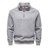 Men's Fleece-Lined Ribbed Quarter-Zip Sweatshirt with Mock Collar