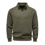 Men's Fleece-Lined Ribbed Quarter-Zip Sweatshirt with Mock Collar