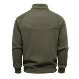 Men's Fleece-Lined Ribbed Quarter-Zip Sweatshirt with Mock Collar