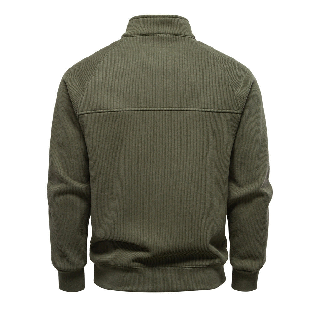 Men's Fleece-Lined Ribbed Quarter-Zip Sweatshirt with Mock Collar