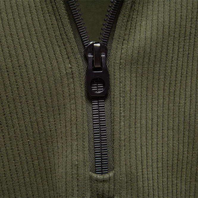 Men's Fleece-Lined Ribbed Quarter-Zip Sweatshirt with Mock Collar