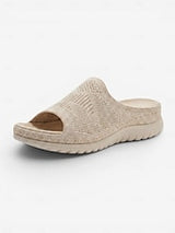 Women's Gray Comfort Knit Arch Support Slide Sandals – Breathable Lightweight Sport Slides with Cushioned Sole, Casual Summer Shoes for Indoor, Outdoor, Travel, Beach & Walking