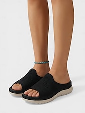 Women's Gray Comfort Knit Arch Support Slide Sandals – Breathable Lightweight Sport Slides with Cushioned Sole, Casual Summer Shoes for Indoor, Outdoor, Travel, Beach & Walking