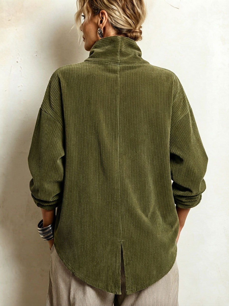 Women's Corduroy Asymmetrical Button-Up Top