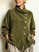 Women's Corduroy Asymmetrical Button-Up Top