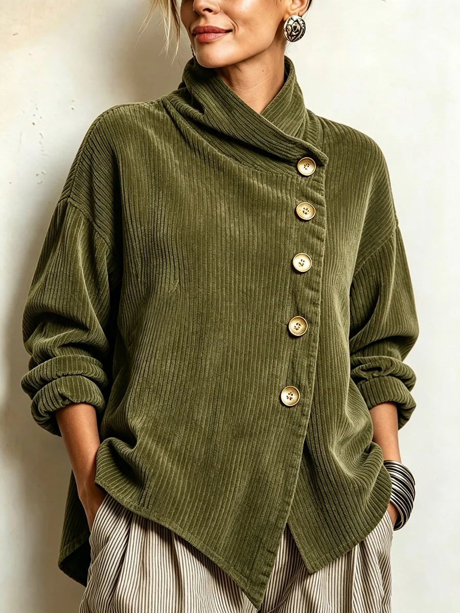 Women's Corduroy Asymmetrical Button-Up Top