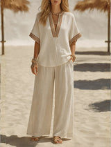 Casual Linen And Cotton Two-piece Set