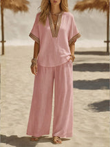 Casual Linen And Cotton Two-piece Set