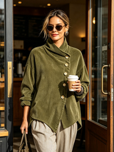 Women's Corduroy Asymmetrical Button-Up Top