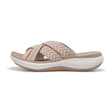 Women's Cross-Strap Comfort Slide Sandals — Beige cross-strap slide sandal side profile