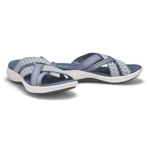Women's Cross-Strap Comfort Slide Sandals — Blue slide sandals side profile