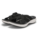 Women's Cross-Strap Comfort Slide Sandals — Black slide sandals side profile