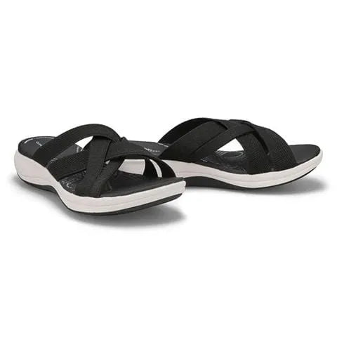 Women's Cross-Strap Comfort Slide Sandals — Black cross-strap slide sandal pair
