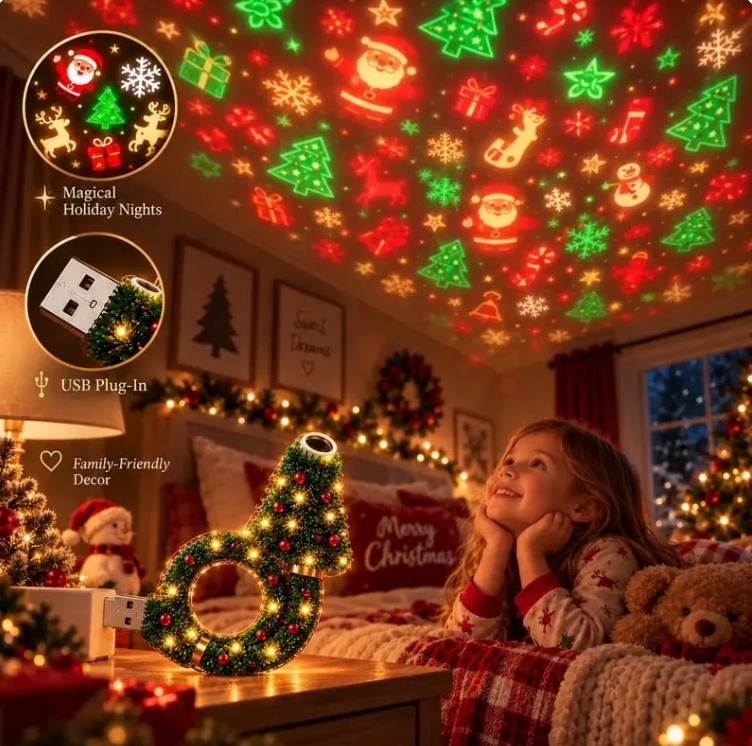 🎄Flexible USB Christmas Tree Projection Lamp - Festive Atmosphere Night Light (Includes 6 Slides)