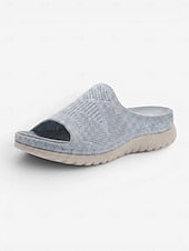 Women's Gray Comfort Knit Arch Support Slide Sandals – Breathable Lightweight Sport Slides with Cushioned Sole, Casual Summer Shoes for Indoor, Outdoor, Travel, Beach & Walking