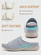 Women's Gray Comfort Knit Arch Support Slide Sandals – Breathable Lightweight Sport Slides with Cushioned Sole, Casual Summer Shoes for Indoor, Outdoor, Travel, Beach & Walking