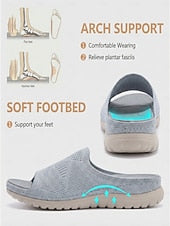 Women's Gray Comfort Knit Arch Support Slide Sandals – Breathable Lightweight Sport Slides with Cushioned Sole, Casual Summer Shoes for Indoor, Outdoor, Travel, Beach & Walking