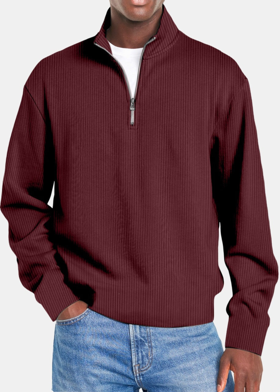 Burgundy ribbed quarter-zip pullover