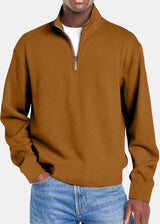 Camel ribbed quarter-zip pullover