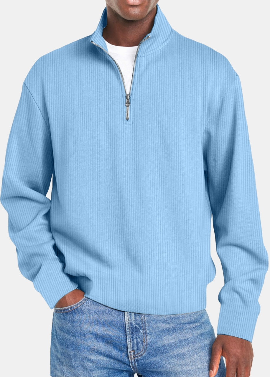 Light blue ribbed quarter-zip pullover