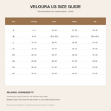 Veloura US size guide in inches