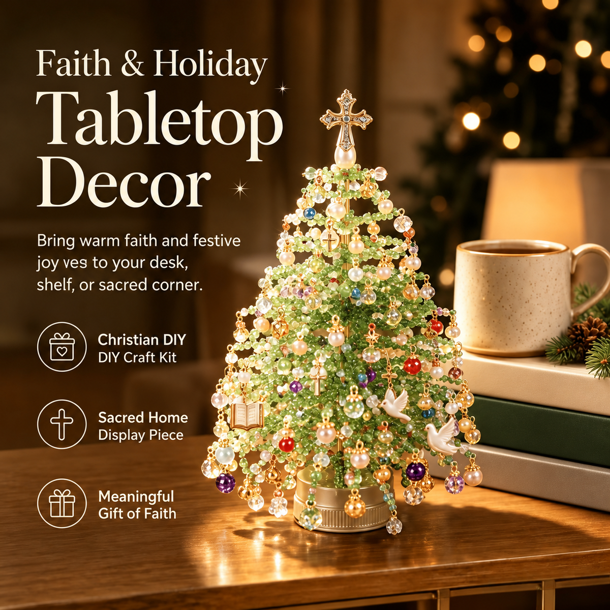 DIY beaded Christmas tree tabletop decor