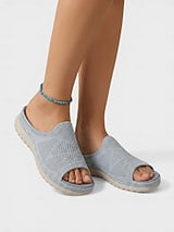 Women's Gray Comfort Knit Arch Support Slide Sandals – Breathable Lightweight Sport Slides with Cushioned Sole, Casual Summer Shoes for Indoor, Outdoor, Travel, Beach & Walking