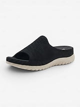 Women's Gray Comfort Knit Arch Support Slide Sandals – Breathable Lightweight Sport Slides with Cushioned Sole, Casual Summer Shoes for Indoor, Outdoor, Travel, Beach & Walking
