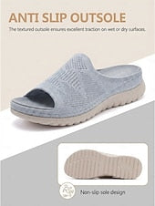 Women's Gray Comfort Knit Arch Support Slide Sandals – Breathable Lightweight Sport Slides with Cushioned Sole, Casual Summer Shoes for Indoor, Outdoor, Travel, Beach & Walking